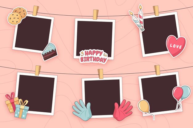 Flat birthday collage frame pack