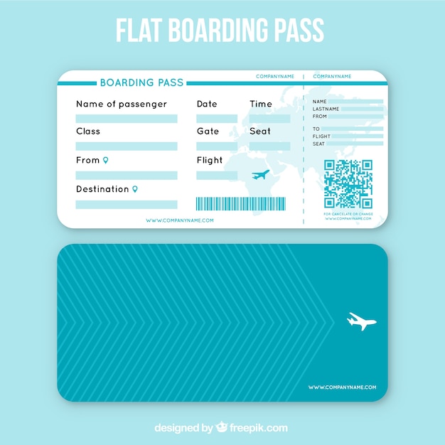 Free vector flat boarding pass with geometric lines and qr code