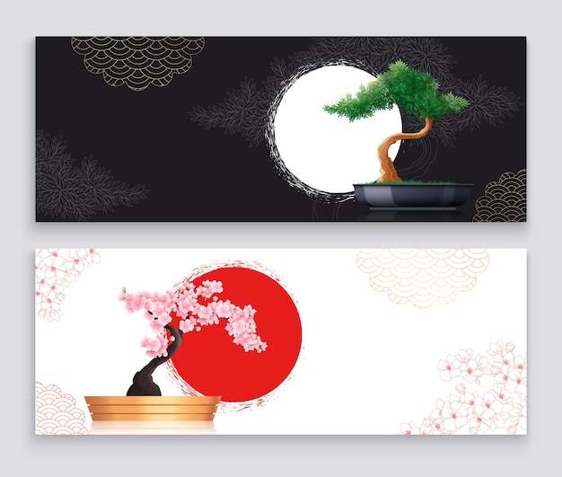 Free Vector flat bonsai trees banners