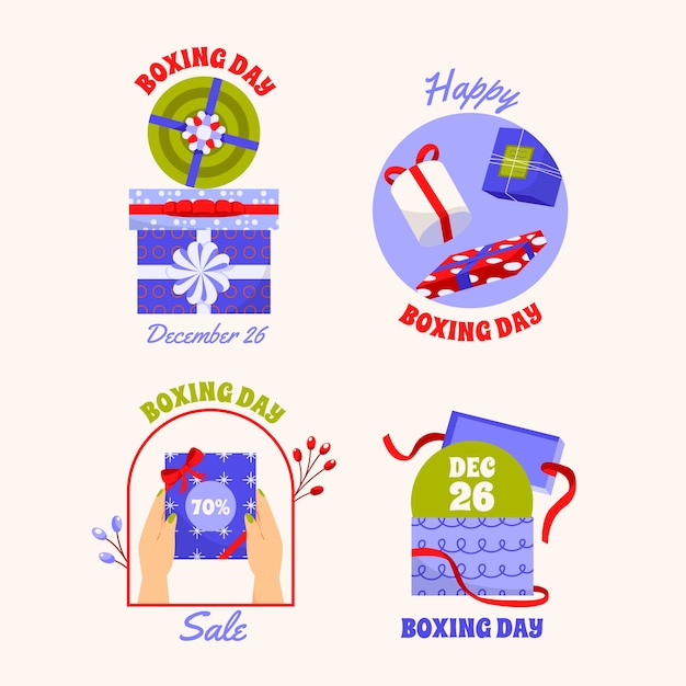 Free Vector flat boxing day labels collection