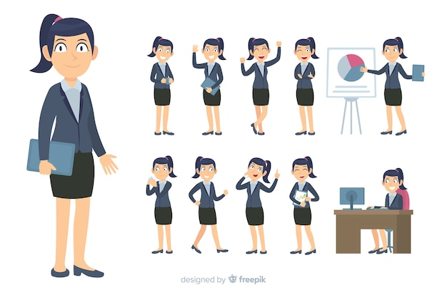 Free vector flat business character in different postures