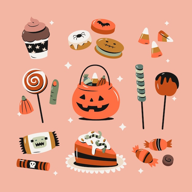 Flat candy elements collection for halloween celebration