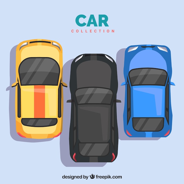 Free Vector flat car collection with top view