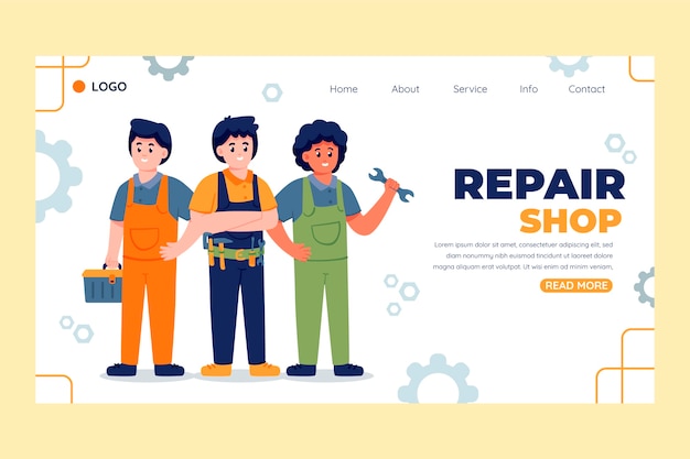 Flat car repair shop services landing page template