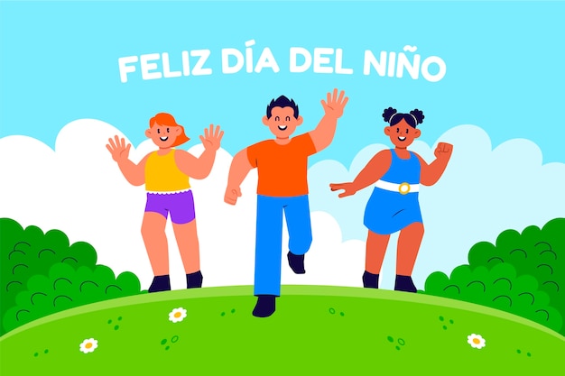 Flat children's day background in spanish