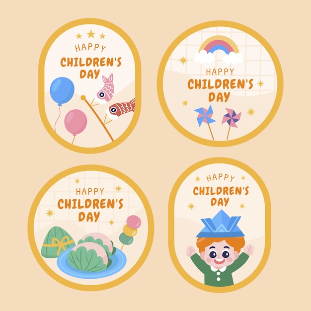 Free Vector flat childrens day labels collection