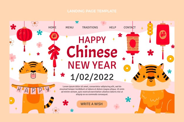 Flat chinese new year landing page template