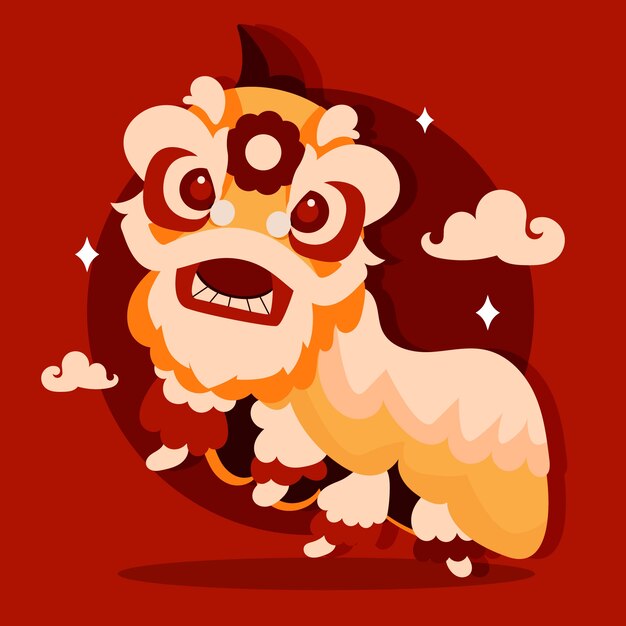 Flat chinese new year lion dance illustration