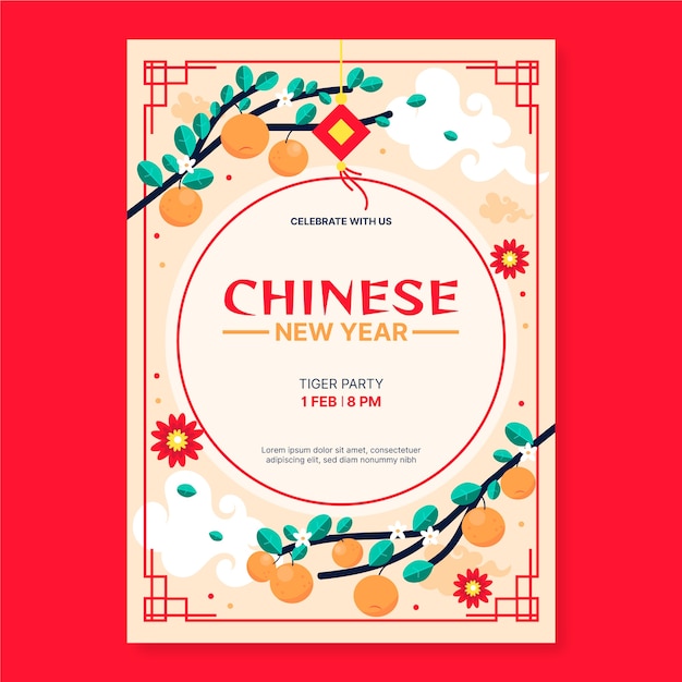 Free Vector flat chinese new year vertical poster template