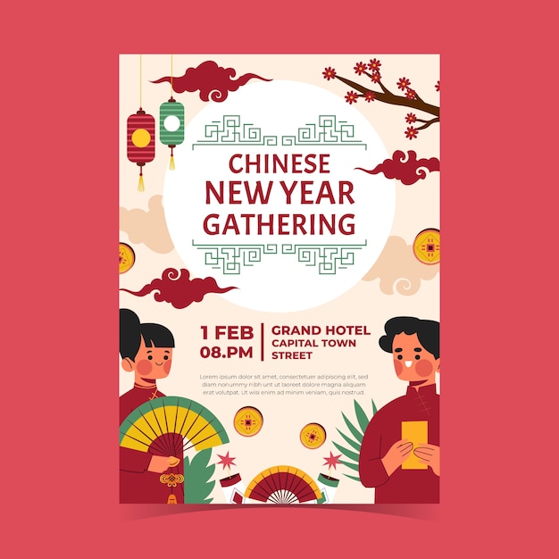 Free Vector flat chinese new year vertical poster template