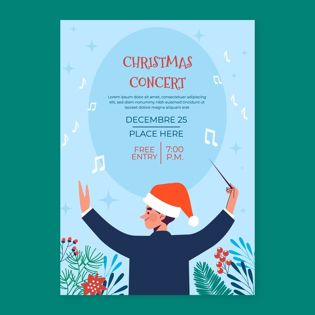 Flat christmas concert poster template