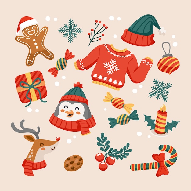 Free Vector flat christmas elements collection
