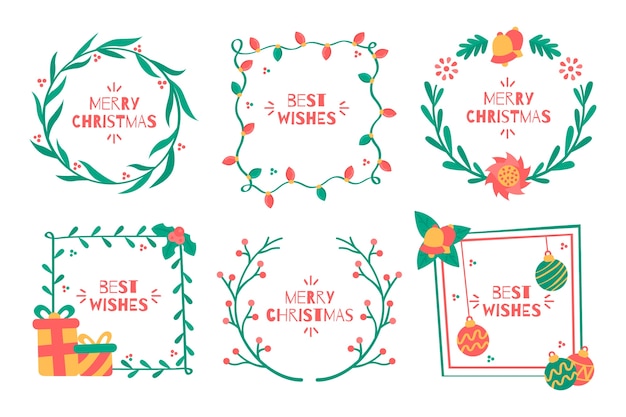 Free Vector flat christmas frames and borders on white background