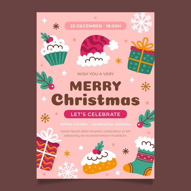 Free Vector flat christmas invitation template