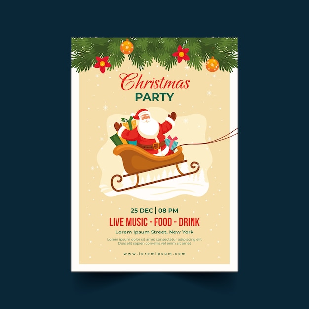 Free Vector flat christmas party vertical poster template