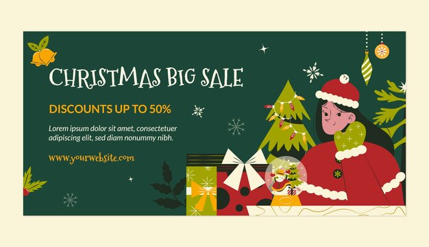 Flat christmas season horizontal sale banner template