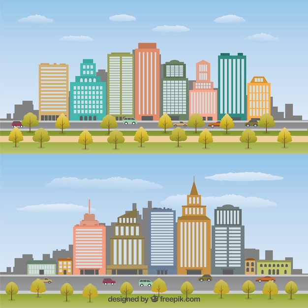 Free vector flat cityscape pack