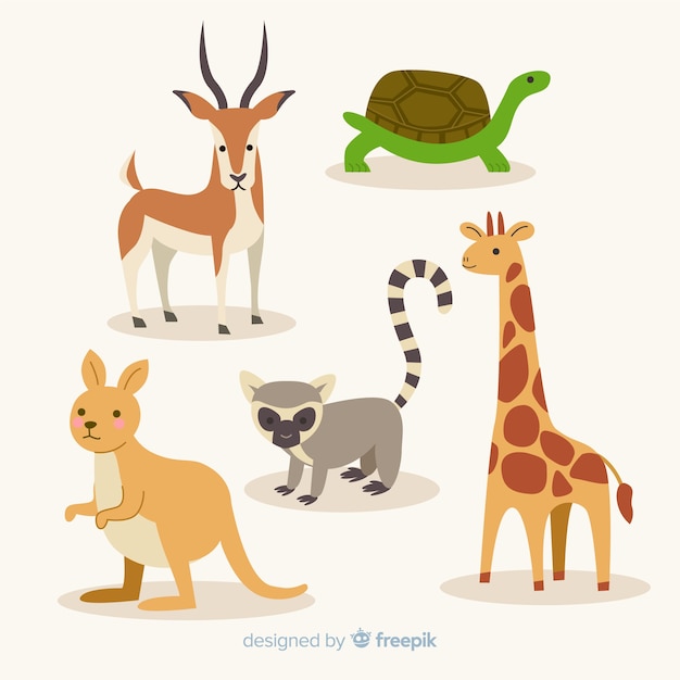 Free vector flat collection of exotic animals