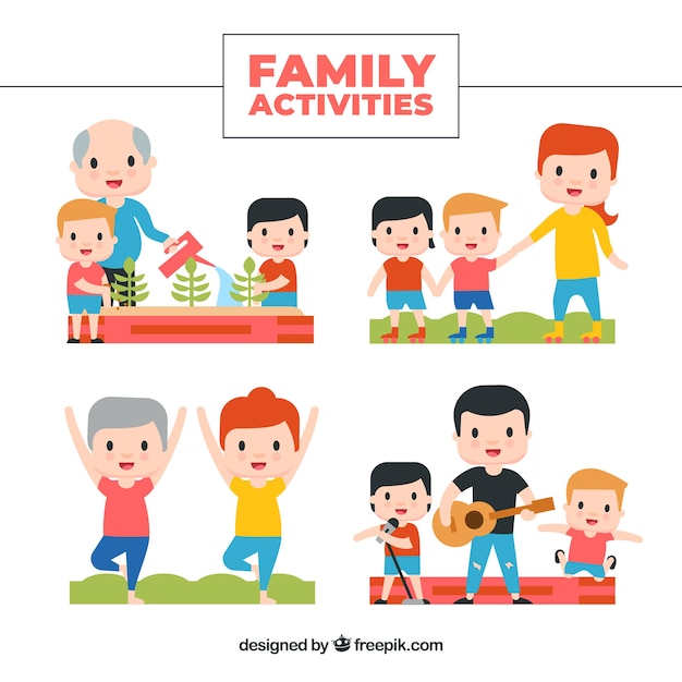 Free Vector flat collection of family doing different activities