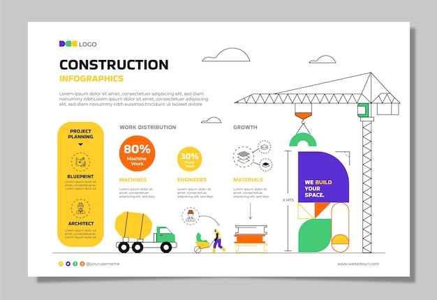 플랫 건설 Infographic 템플릿