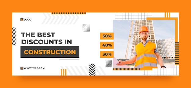 Free Vector flat construction social media cover template