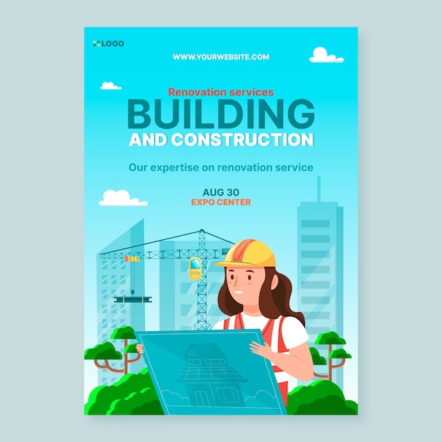 Free Vector flat construction vertical poster template