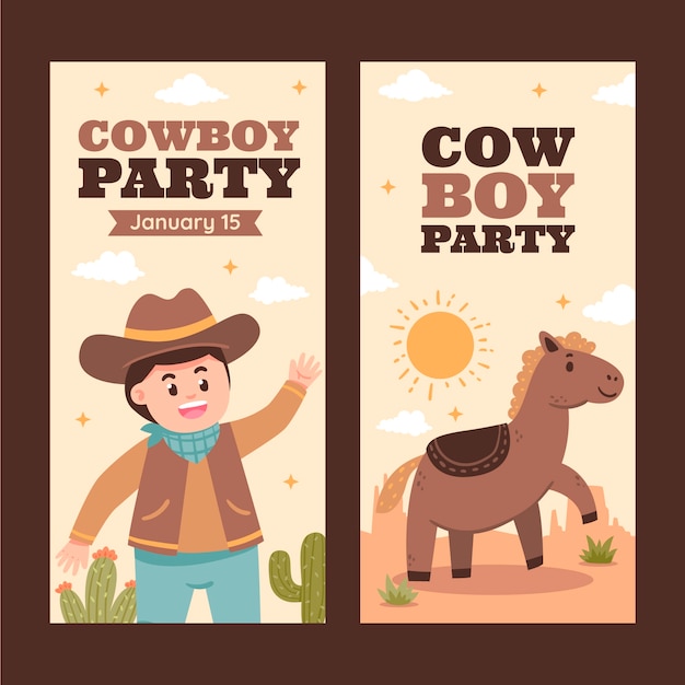 Free Vector flat cowboy party banners set