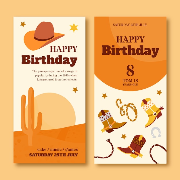 Free Vector flat cowboy party banners set