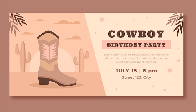 Free vector flat cowboy party horizontal banner template