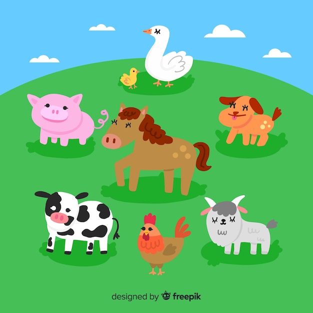 Free Vector flat cute farm animal collection