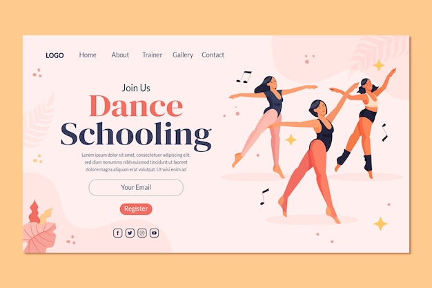 Free Vector flat dance school landing page template with vegetation