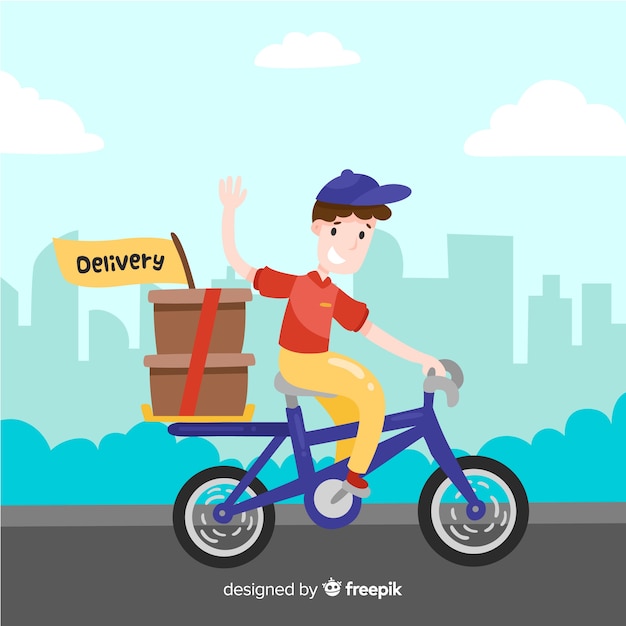 Free Vector flat delivery boy on bike background