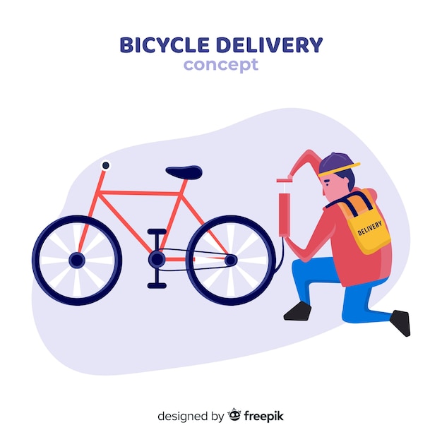 Flat delivery boy on bike background