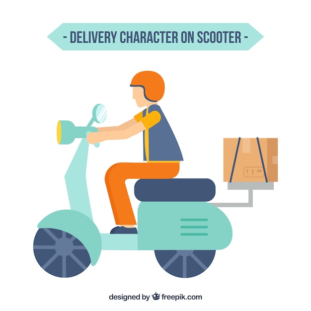 Free Vector flat delivery character on scooter