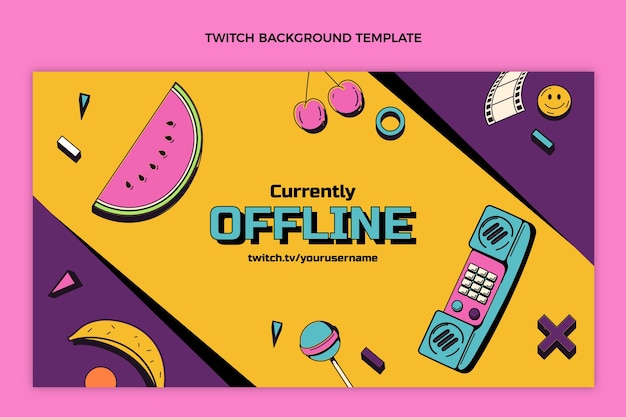 Free vector flat design 90s nostalgic birthday twitch background