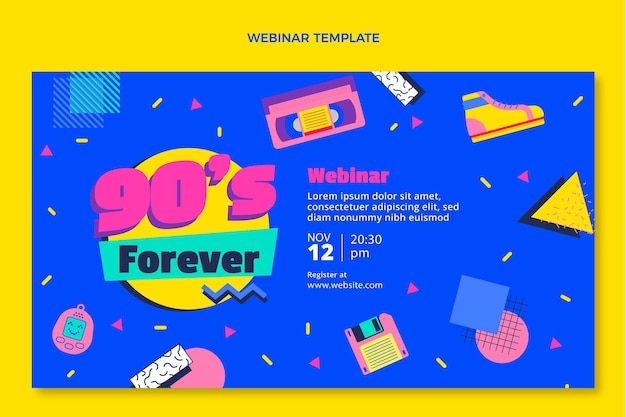 Free Vector flat design 90s nostalgic birthday webinar