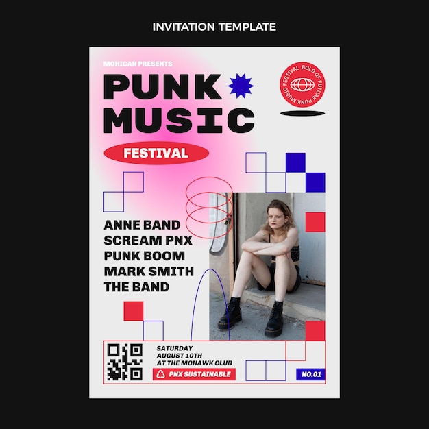 Flat design 90s nostalgic music festival invitation