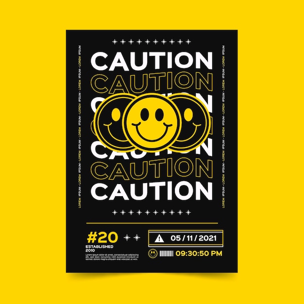 Flat design acid emoji poster template