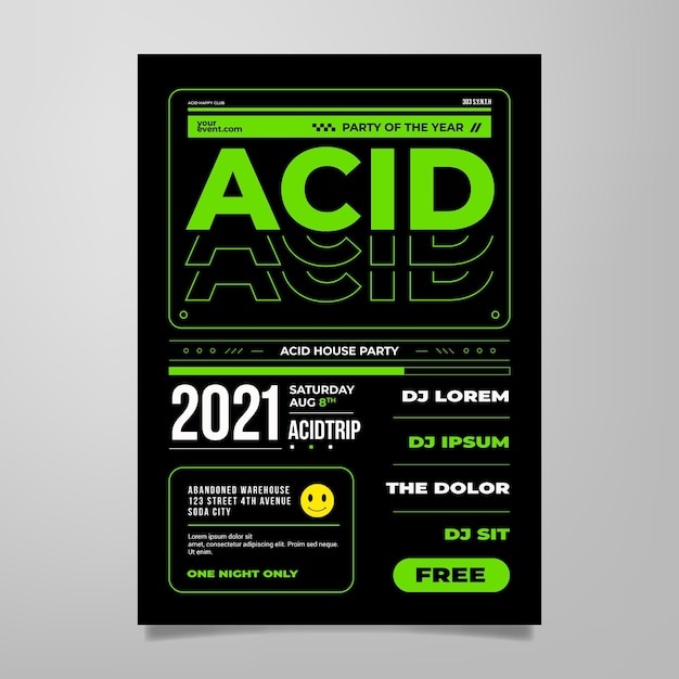 Flat design acid emoji poster