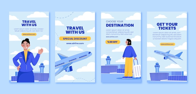 Free Vector flat design airline company instagram stories