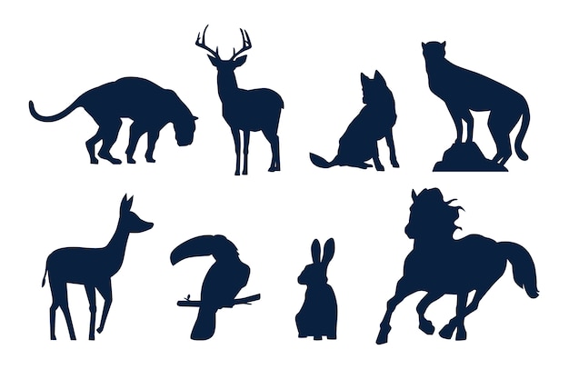 Free Vector flat design animals silhouette set