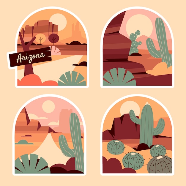 Free Vector flat design arizona sticker set