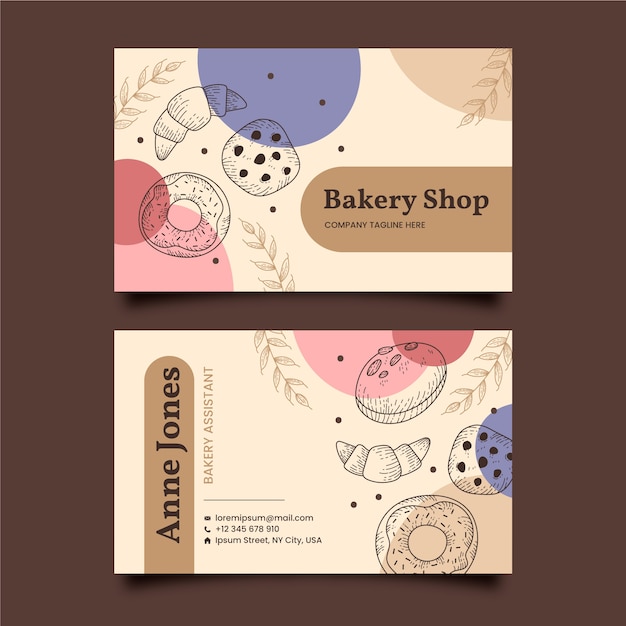 Flat design bakery business card template