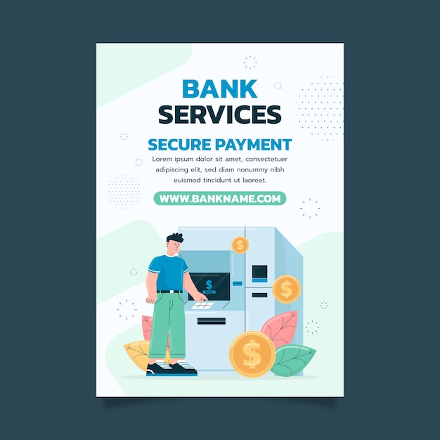 Flat design bank business poster template