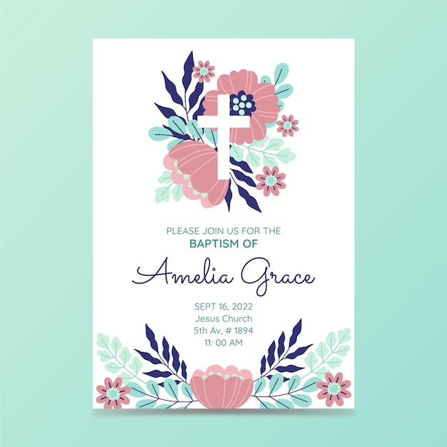 Flat design baptism invitation