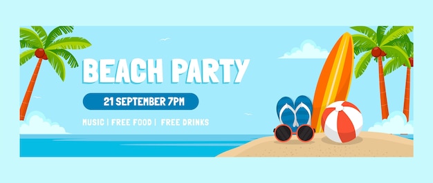 Free Vector flat design beach club twitter header