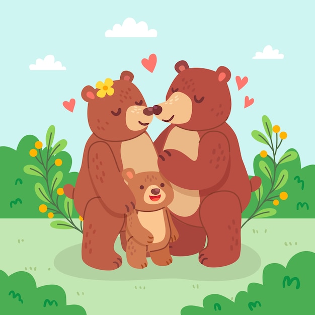 Free Vector flat design bear family illustration