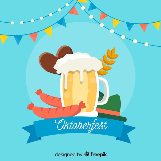 Free Vector flat design beer mug for oktoberfest background