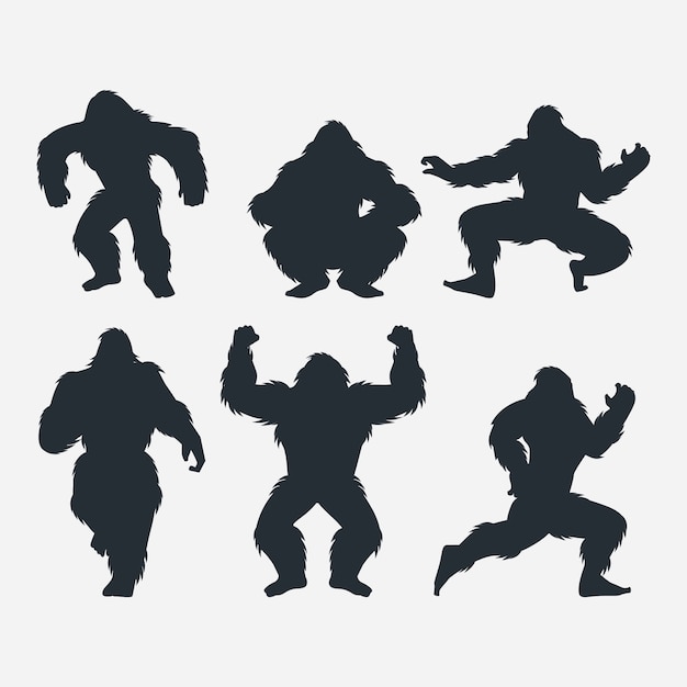 Flat design bigfoot silhouette set