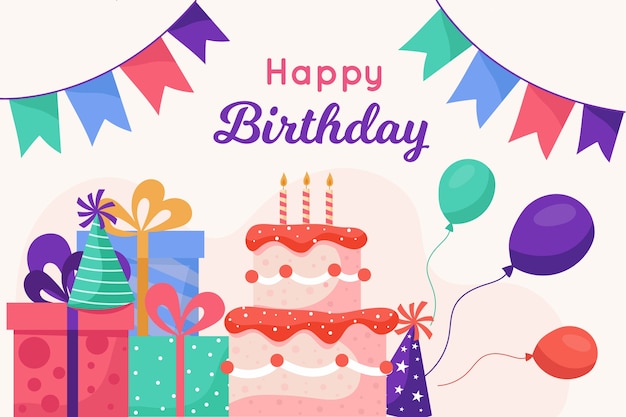 Flat design birthday wallpaper concept